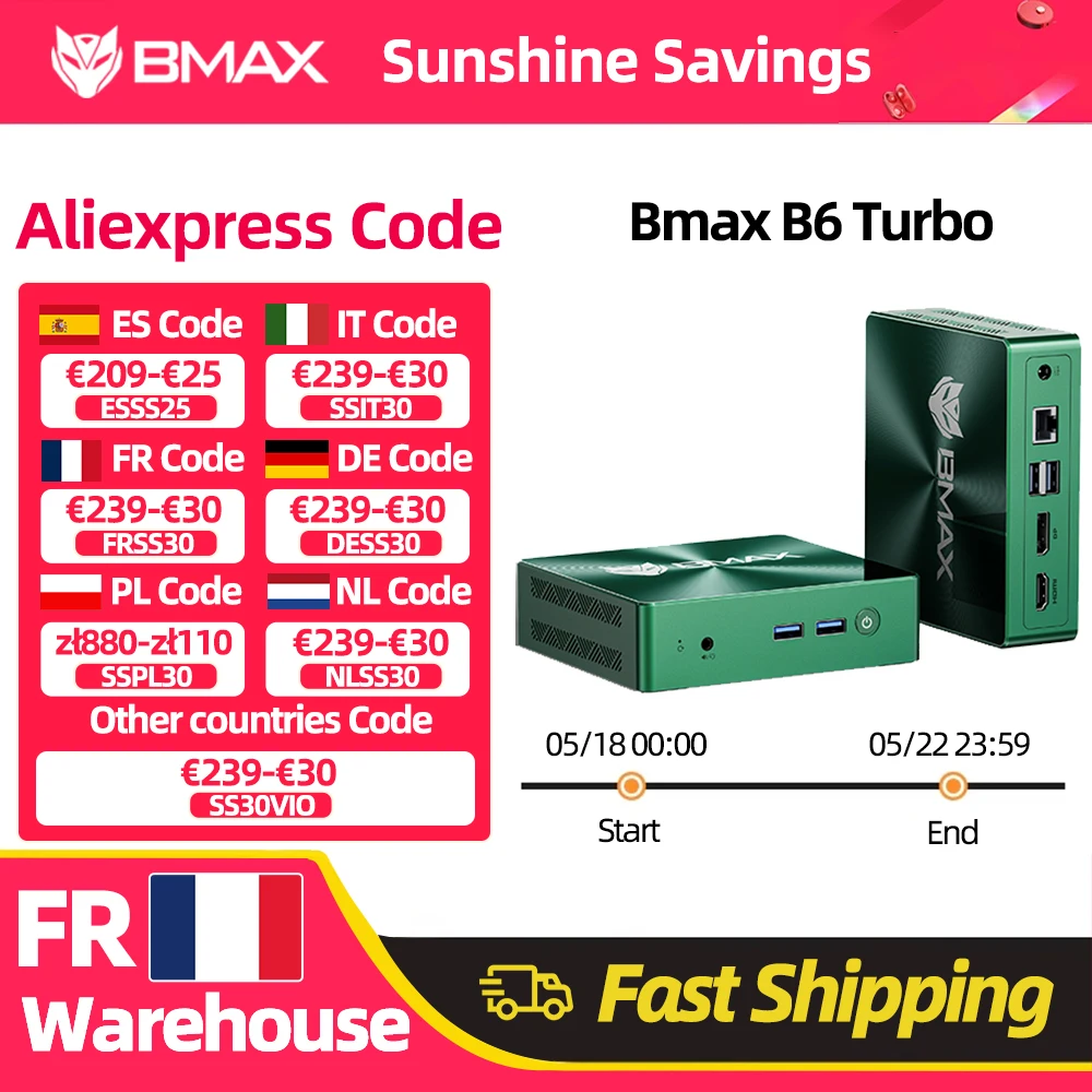 Mini PC BMAX B6 Turbo Intel Core i5 8257U Windows 11 16 Go de RAM 512 Go SSD HDMI USB DP Bluetooth Wifi Ordinateur