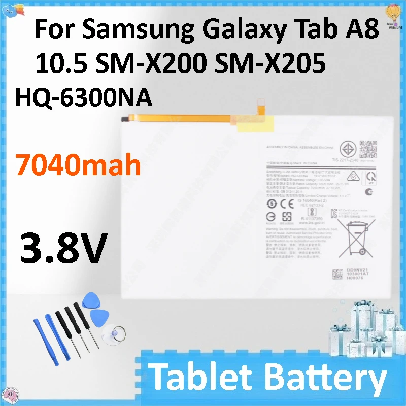 New 7040mAh Battery HQ-6300NA  for Samsung Galaxy Tab A8 10.5 SM-X200 SM-X205 High-Performance