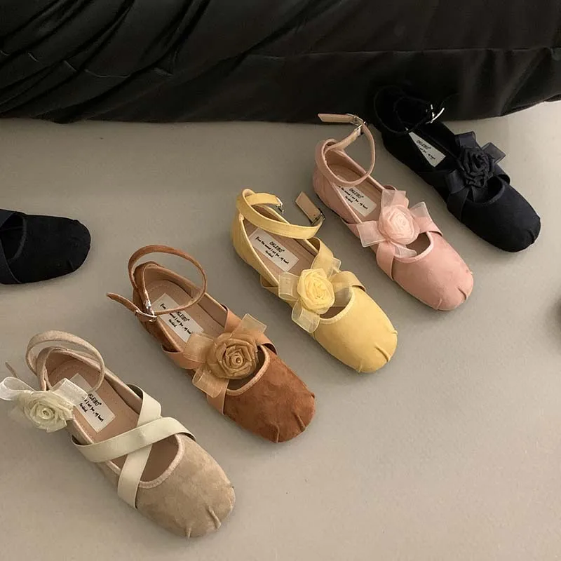 

Женские туфли на плоской подошве, балетки с цветочным принтом и пряжкой на ремешке, туфли Лолиты для танцев, 2024