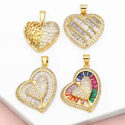 OCESRIO Multicolor Crystal Heart Pendant for Necklaces Copper Gold Plated Leaves Heart Jewelry Making Supplies pdtb474