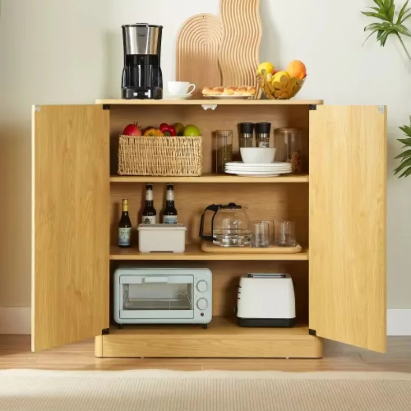 31.5-inch Walnut Modern Wavy Sideboard Curved Contour Design 2-door Living Room Storage Cabinet Adjustable Height Easy Assembly