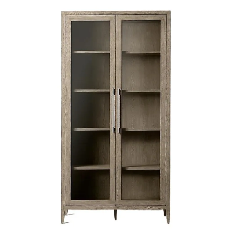 

Italian light luxury solid wood dining side cabinet, American rural retro, Nordic minimalist bookcase, modern wine cabinet