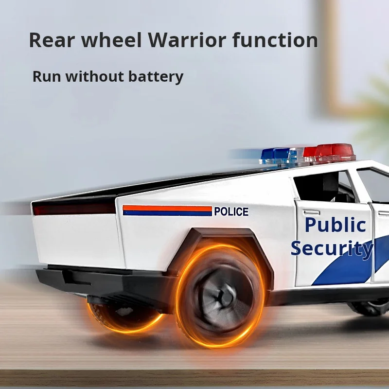 1:32 Pickup Police Car High Simulation Diecast Metal Alloy Model Car Sound Light Pull Back Collection Kids Toy Gifts for Tesla 