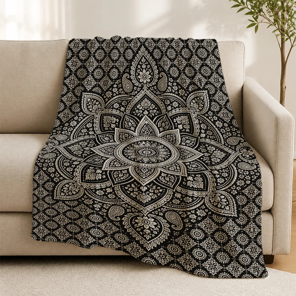 Stylish Mandala Paisley Pattern Sofa Throw Blanket Decorative Boho Moroccan Accent Cover for Couch Living Room Home Decor