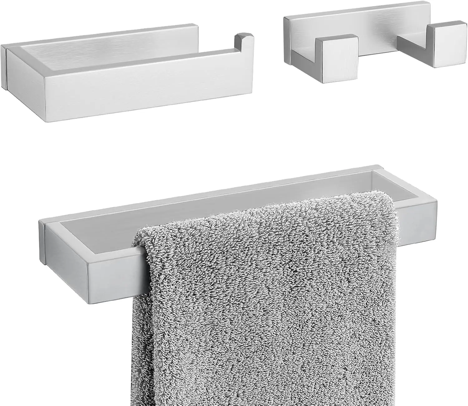 

3-Piece Brushed Nickel Bathroom Hardware Accessory SUS304 Stainless Steel Towel Rack Set Includes Robe Hook Toilet Paper Holder