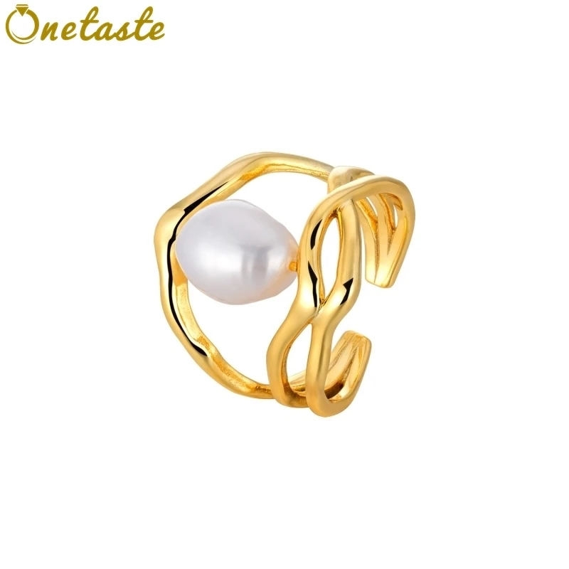 

Многослойные полые кольца из стерлингового серебра 925 пробы с натуральным жемчугом для женщин, регулируемое массивное кольцо с нерегулярным геометрическим рисунком, подарок любви для нее