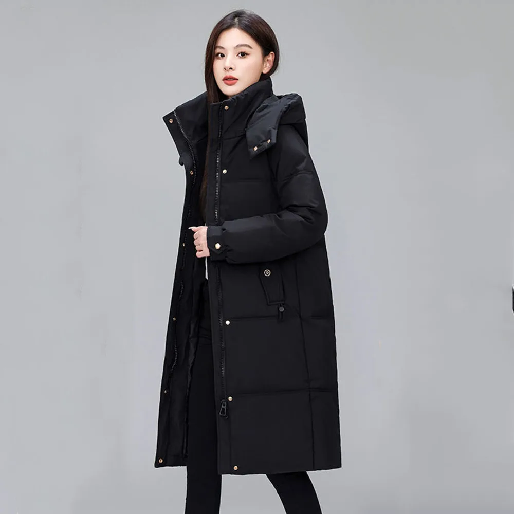 High-end Down Jacket Women's Long 2024 Winter Temperament Fashion Hooded Warm And Slim White Duck Down Loose Coat Women Tide.