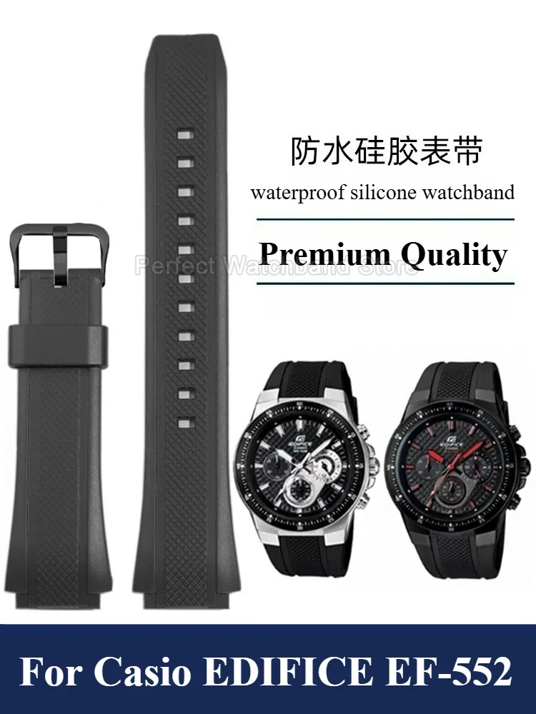 Silicone Watch Strap Accessories 19mm for Casio EDIFICE Series EF-552/PB Black Resin Watchband Dedicated Convex Interface