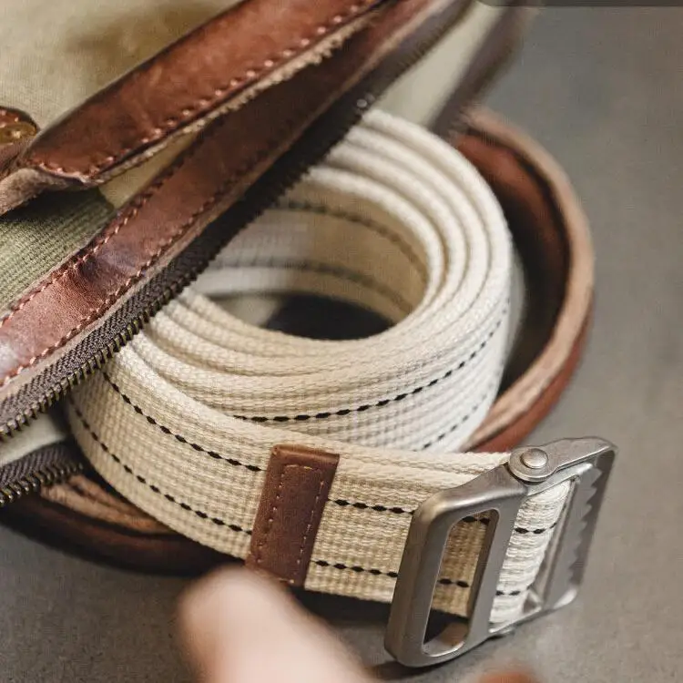 Maden Men Women Canvas Belt, Vintage Workwear Elastic Waist Strap — No Hole Woven Trouser Belt For Casual Jeans