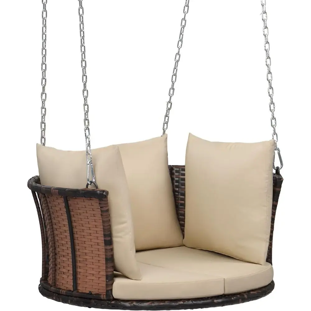 

1-Person Rattan Porch Swing with Cushions & Adjustable Chains, Supports 440 lbs, Ideal for Patio, Garden, Yard, Lawn, Tree, Brow