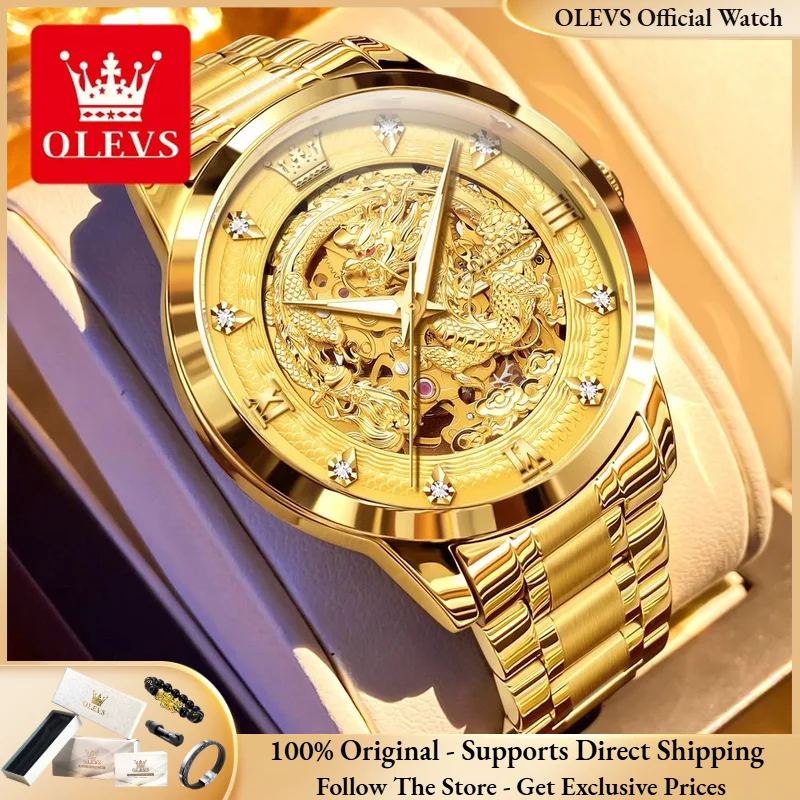 

OLEVS 7027 Golden Dragon Men Watch Luxury Brand Hollow Men's Automatic Mechanical Watch Fashion Men Formal Watch Relios Masculin
