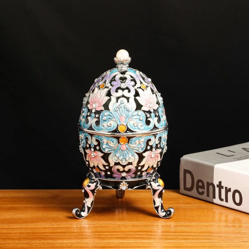 SHINNYGIFTS Easter Egg Style Trinket box Hinged  Hand Painted Decorative Flowers Egg Hinged Enameled Jewelry Box