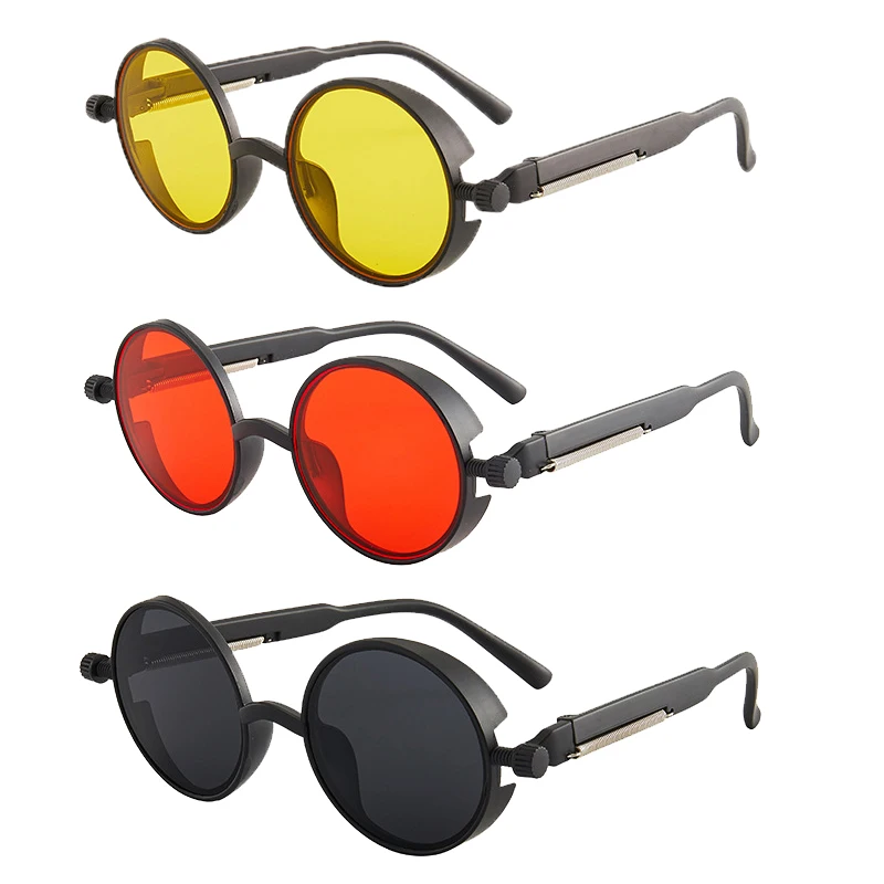 Classic Sunglasses Steampunk Style Round Frame Retro Classic Colored Lens universal Sun Eyewear Gothic Punk Glasses Unisex - view 6