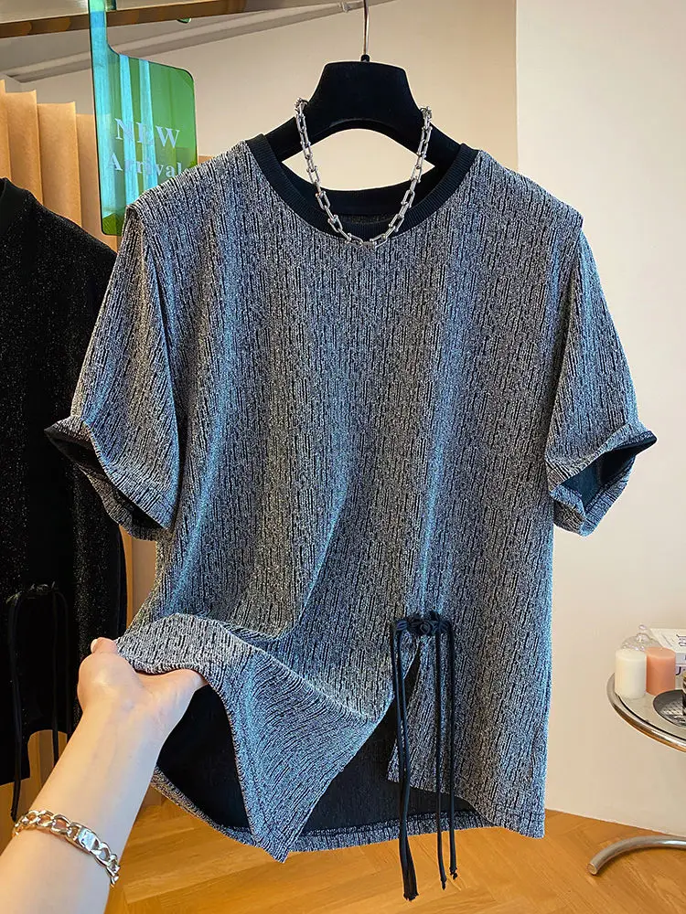 

Женская свободная футболка с коротким рукавом и подолом, яркие шелковые футболки большого размера, футболки с графическим принтом в стиле Харадзюку