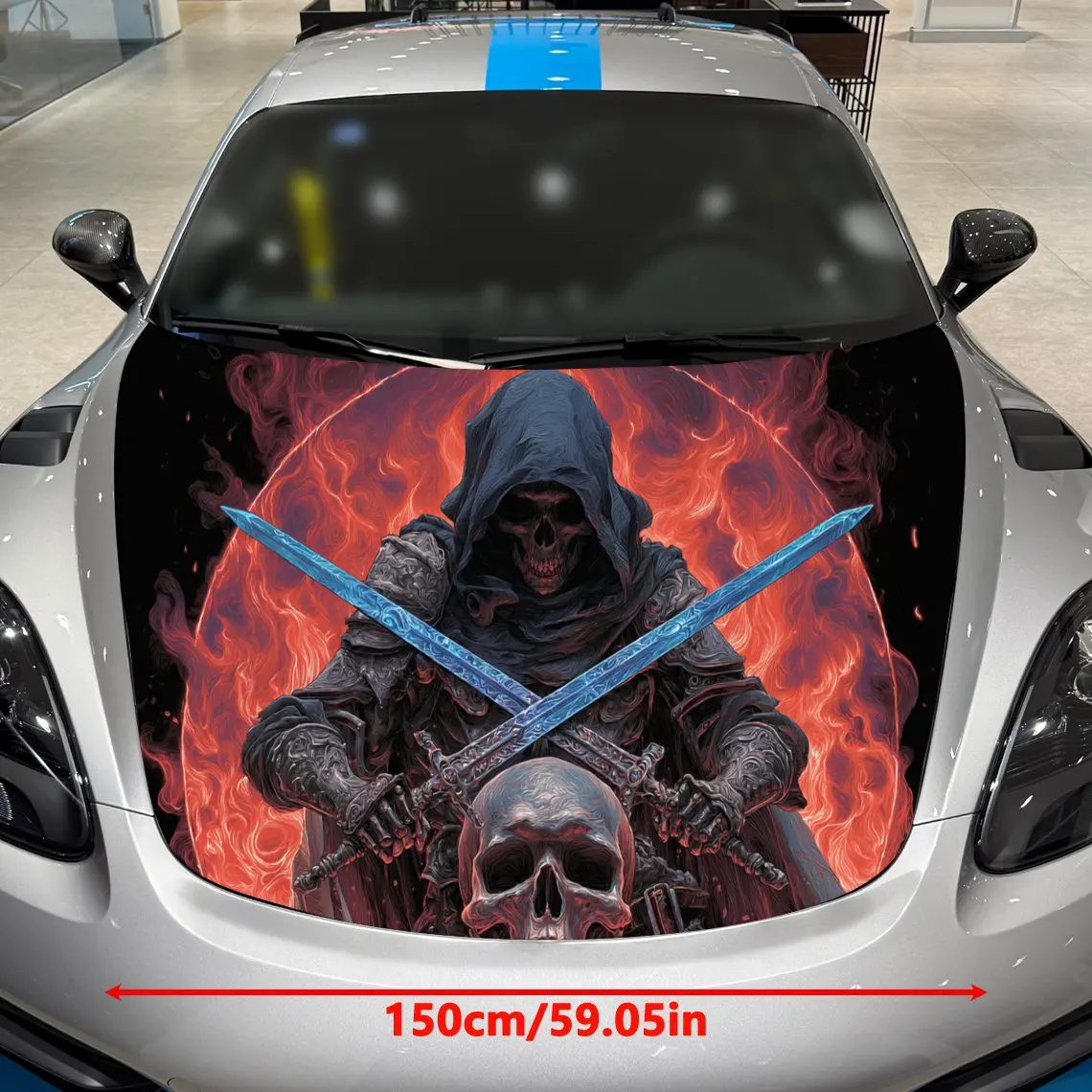 Flame Realm Twin Swords Death God Car hood packaging sticker, PVC material, self-adhesive waterproof, anti-slip paint, car exter
