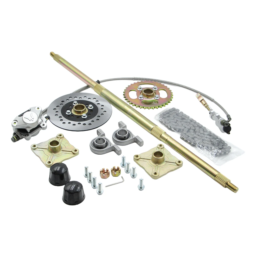 Kit Completo de Eixo Traseiro para Go Kart de 815mm (32 polegadas) com Conjunto de Freio, Corrente 428, Roda Dentada e Cubo de Roda para ATV, Quadriciclo, Drift Trike e Buggy