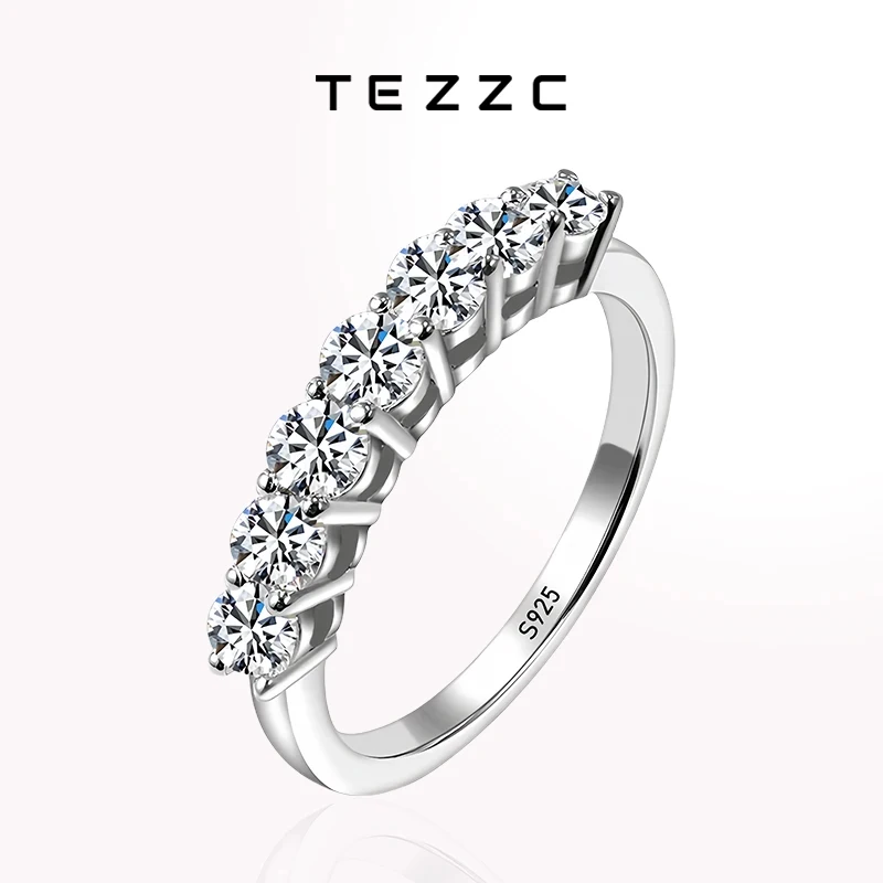 

TEZZC Full 3mm Moissnaite Ring For Women S925 Sterling Silver Wedding Sparkling Certificated Lab Diamond Finger Rings Jewelry