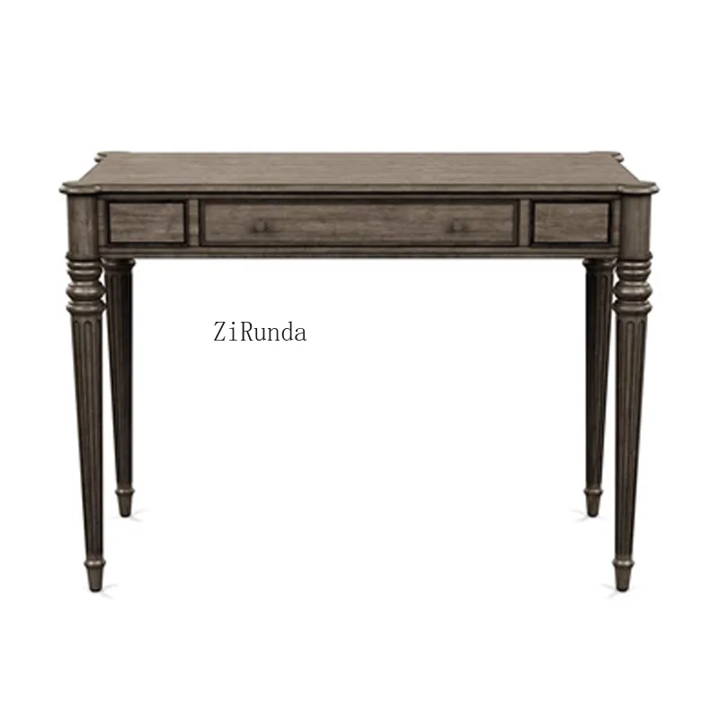 Rural retro oak study table solid wood customizable book chair combination student computer learning writing