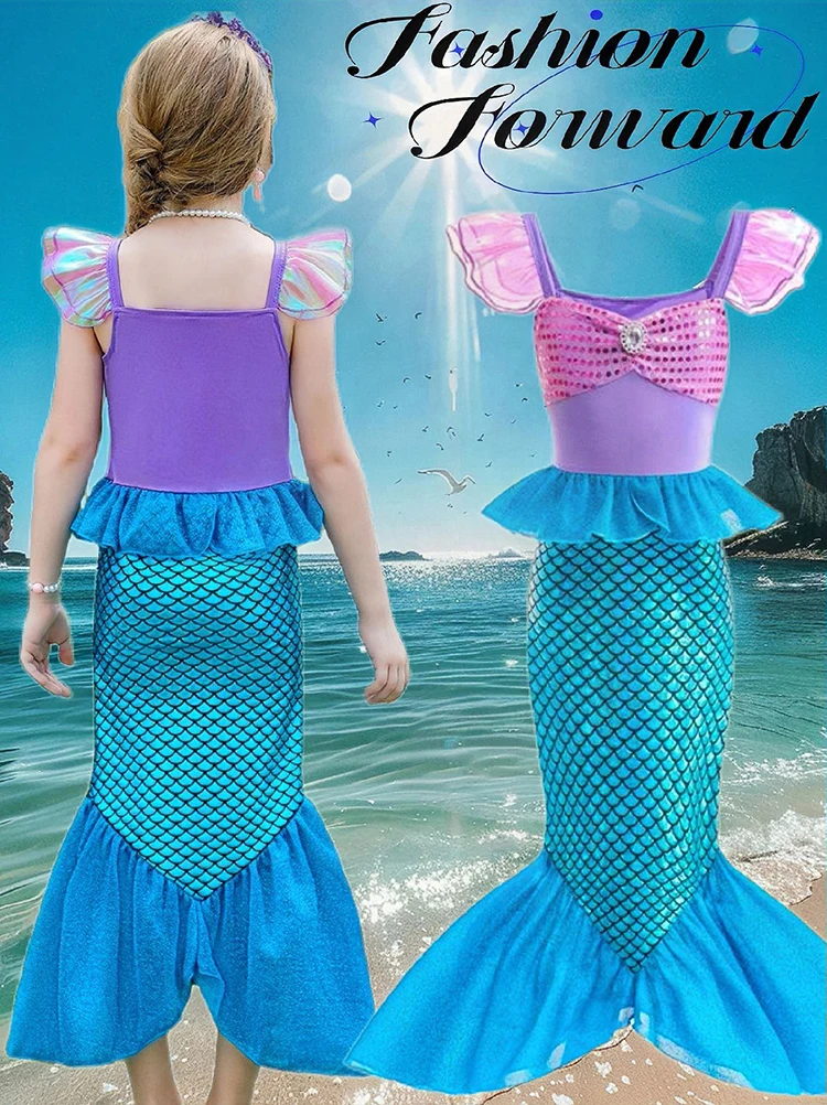 Little Mermaid Cosplay Costumes New Girl Dresses Princess Party Dress Kids Child Carnival Birthday Fantasy Disguise Prom Gown