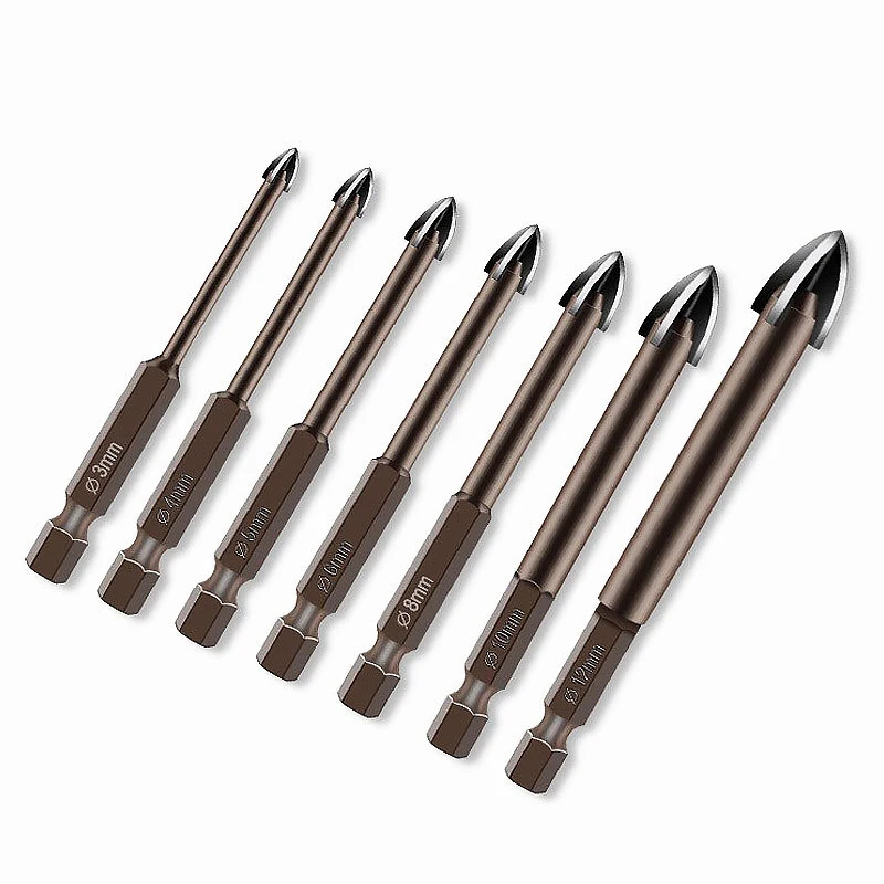7 pz 3/4/5/6/8/10/12mm croce esagonale punte per piastrelle carburo di vetro ceramica cemento apri punte per trapano in lega dura strumenti ﻿