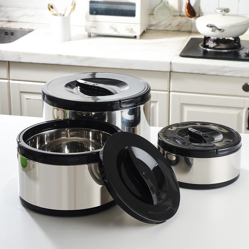 3pcs Set Stainless Steel Fresh-keeping Pot 2-4-8L Handle Insulated Bucket Double Lunch Box