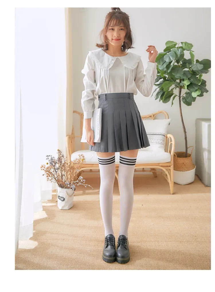 Gestreifte Overknee-Strümpfe für Mädchen und Damen, warme, modische Kniestrümpfe im Studenten-Stil, schwarz/weiß, Kawaii, lange Socken – Detail 15