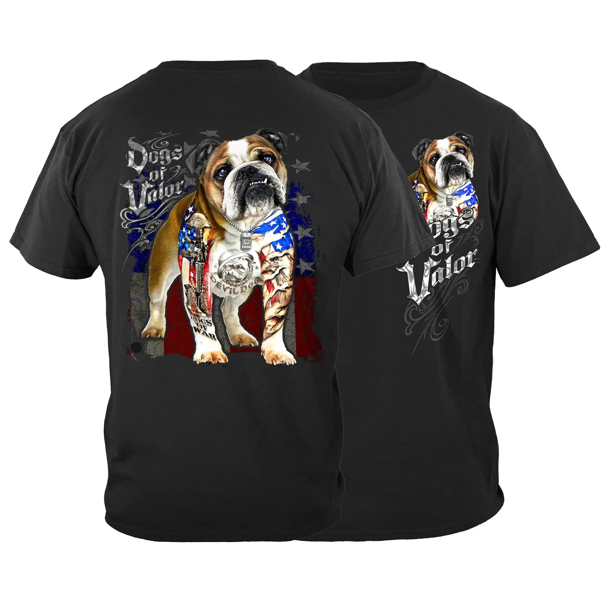 Dogs of Valor USA Flag Bull Dog T-Shirt 100% Cotton O-Neck Summer Short Sleeve Casual Mens T-shirt Size S-3XL