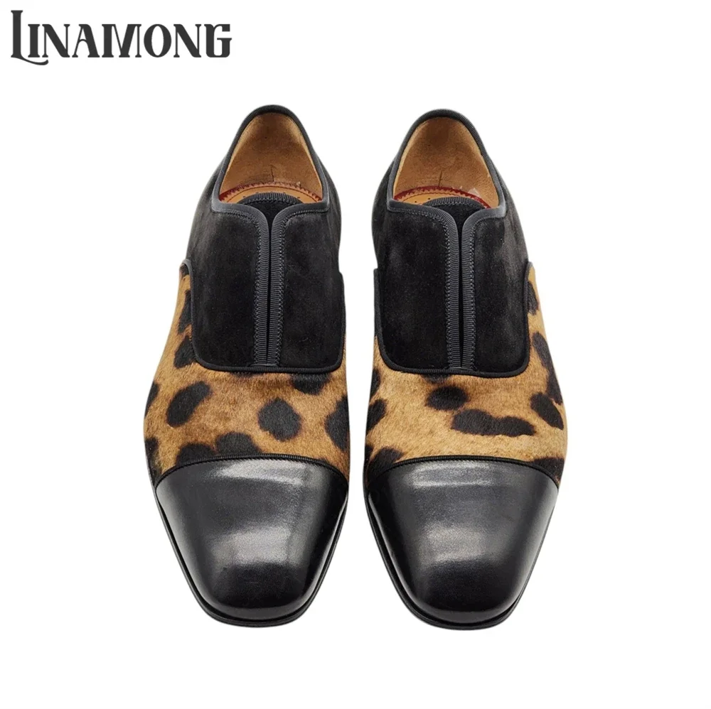 Ponyhair Animal Print Dress Loafers Leopard Print Modern Elegance Classic Oxfords Round Toe with Grosgrain Trim Elegant Loafers