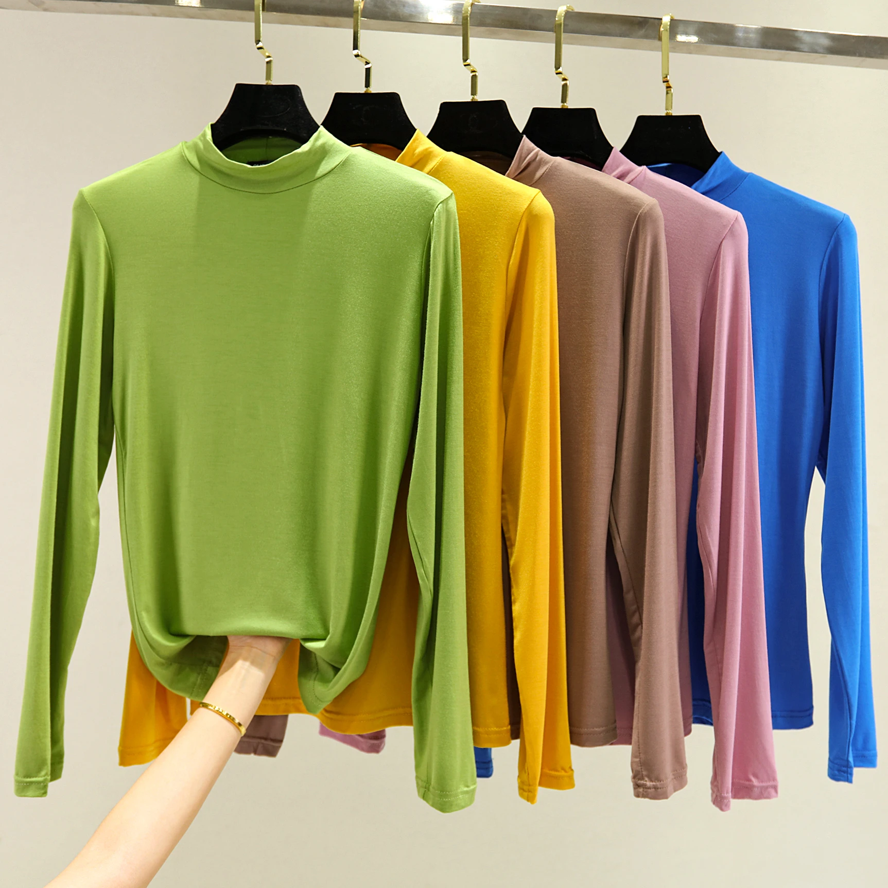 

Women's Modal Long Sve Base irt f High Collar Slim Fit Autumn Winter Top Large Size Inner Wear T-irt Casual Sle