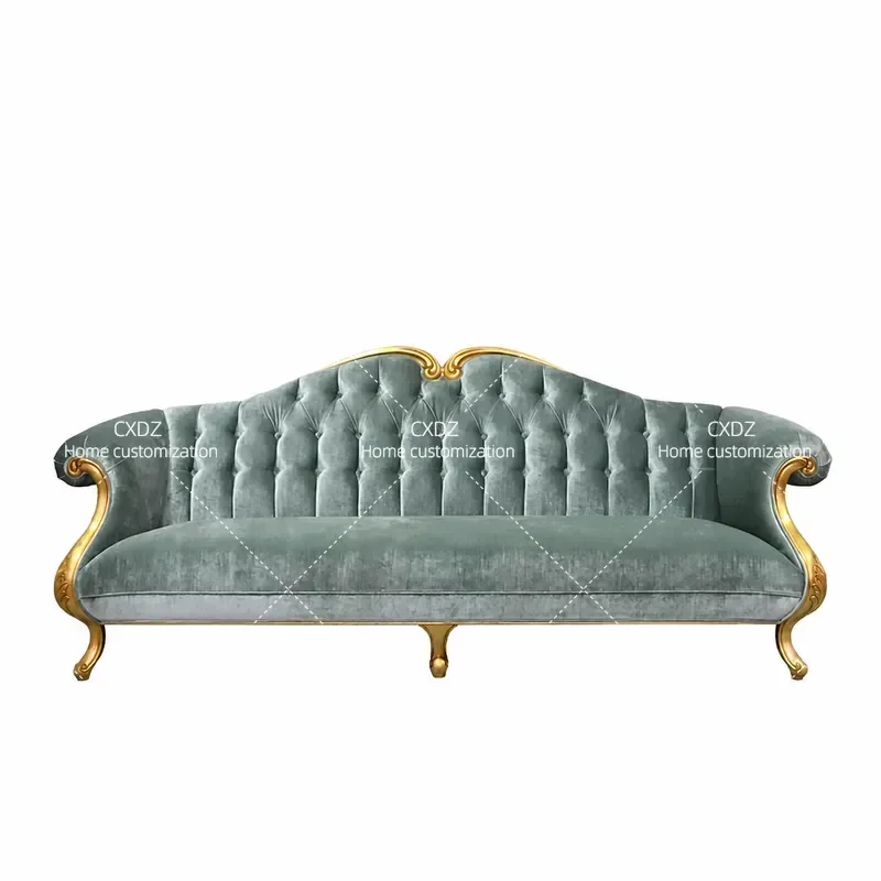 Light Luxury Solid Wood Velvet Living Room Sofa Combination Retro Fabric Villa Model Room Three Person Sofa
