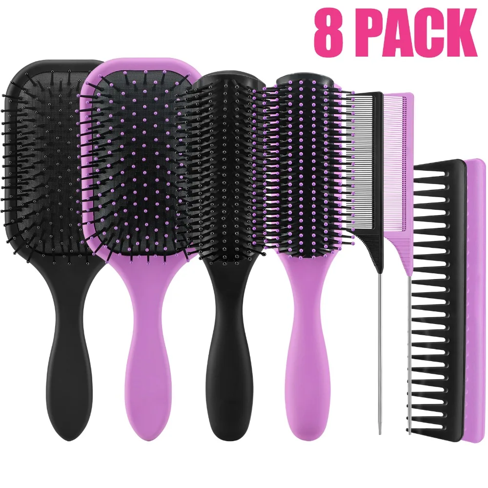 8 PACK Hair Brush for Women Detangling Set, Detangle Brush for Curly Hair Detangler Hairbrush Bulk Detangling Hair Brush for Thick African Hair Cepillo Para Cabello Rizado Definidor De Rizos Plastic Hair Brushes Pcs