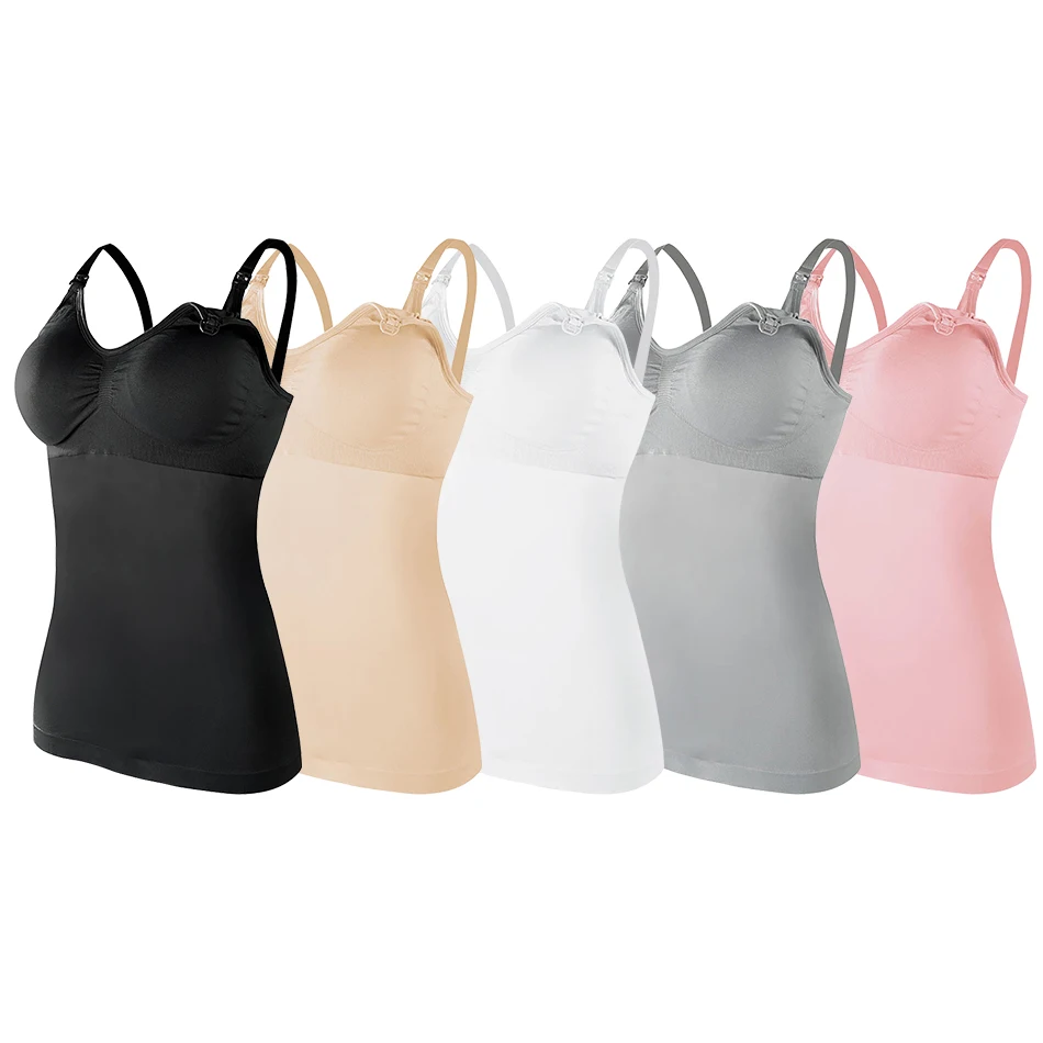 Pregnant Women's Front Open Button Large Cup Long Nursing Vest Postpartum Bottoming Suspender Vest No Need To Wear Bras