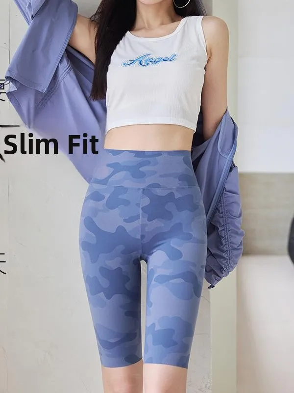 

Камуфляжные брюки для йоги, женские спортивные брюки на открытом воздухе, тонкие летние велосипедные брюки длиной пять четвертей, базовый слой большого размера