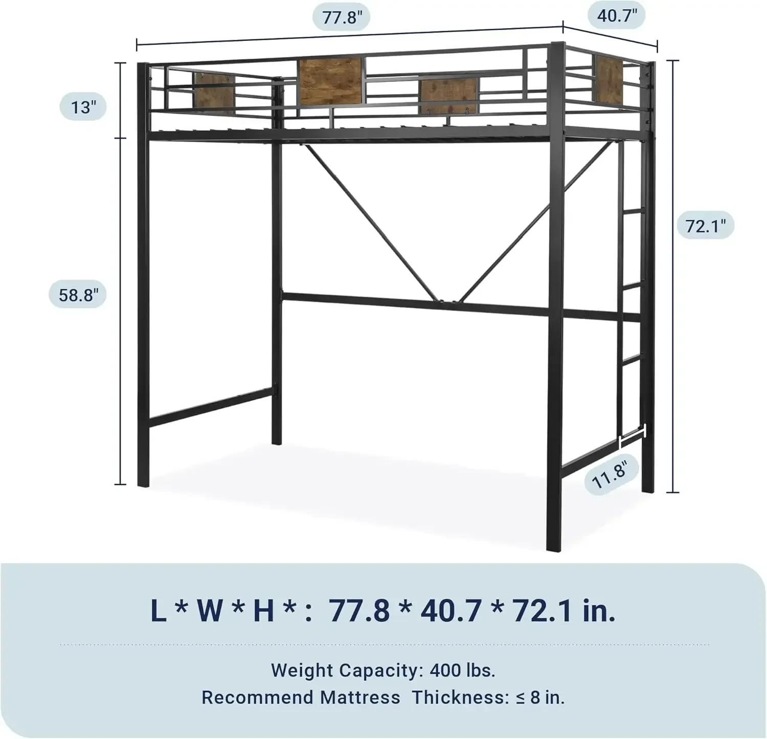 Metal Twin Size Loft Bed Frame With Stairs And Guardrail Small Space Saving Furniture For Bedroom Kid Room Dorm No Box Spring Ne