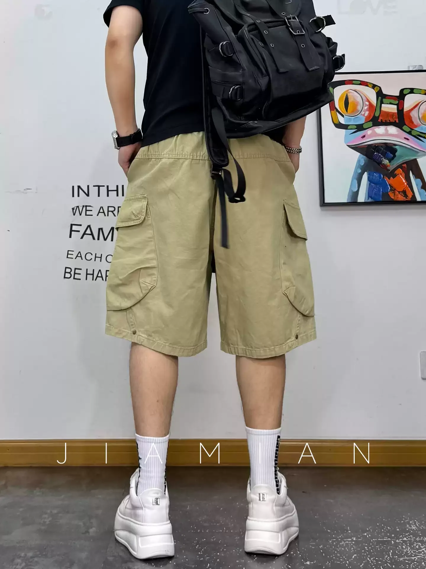 American Premium Cotton Cargo Shorts Mens Baggy Straight Leg Mid Length Big Pockets Streetwear Trendy Plus Size Summer Classic