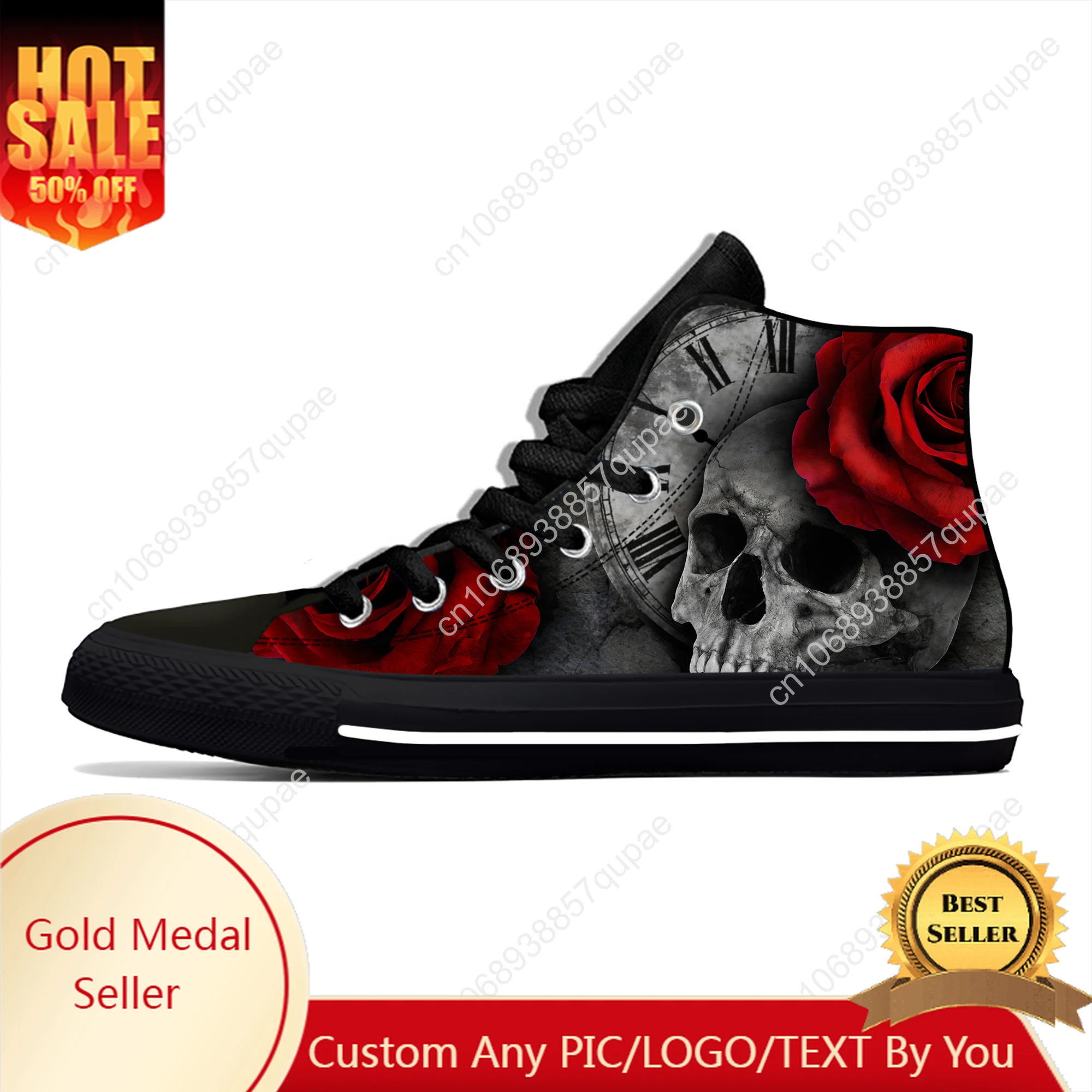 

Hot Skulls Roses High Top Sneakers Mens Womens Teenager Casual Shoes Canvas Running Shoes 3D Printed Breathable Lightweight Shoe