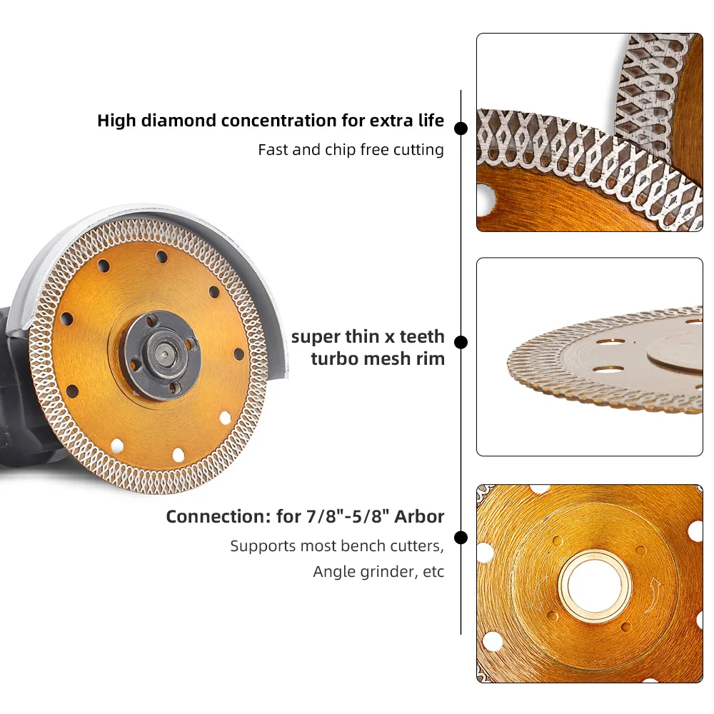 1pc 4.5in super-fino diamante turbo lâminas com 7/8 "ou 5/8" caramanchão corte telha cerâmica disco de granito viu lâmina cortador de mármore