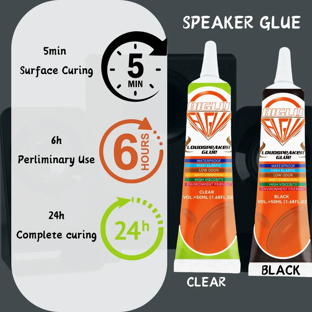 15/50ML BIGLU 시끄러운 스피커 수리 접착제 검정/투명 폼 측면 더스트 캡 고무 가장자리 콘 분지 강력한 접착제