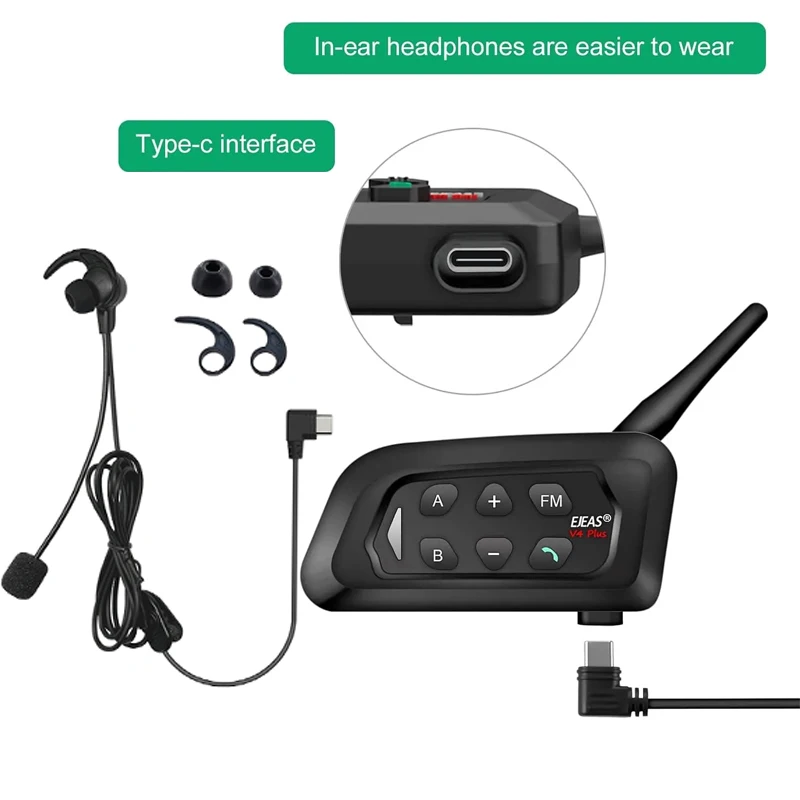 EJEAS V4C Plus Гарнитура для интерком-рефери Bluetooth5.1 для 4 судей 1500 м говорящий футбольный рефери домофон