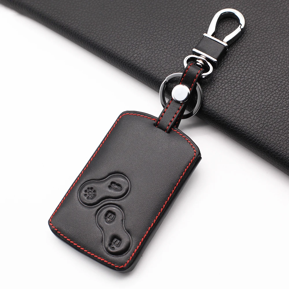 4 buttons Hot Sale 100% Leather Key Case Cover Protector For Renault Clio Megane Logan 2 3 koleos Scenic Card Car-Styling