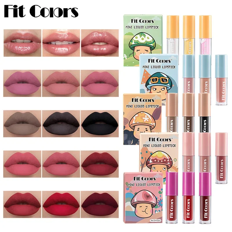 Velvet Matte 3pcs/set Lipstick Set Waterproof Sexy Red Nude Black Lip Stick Tint Makeup Mini Lip Gloss Kit Plumping Lip Oil Set