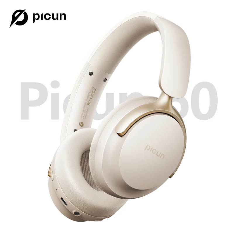 Picun NC60 ANC Wireless Bluetooth 5.4 Headphone 48dB Hybrid Active Noise Cancellation Headsets 40mm Driver 80H Playtime Earphone