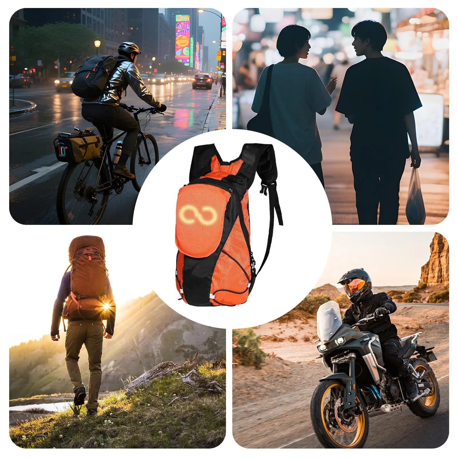حقيبة LED مضيئة على ظهره حقيبة توهج السلامة ملحقات رياضية خارجية ليلاً للنساء والرجال يمكن أن تستمتع بالتخييم والمشي لمسافات طويلة وركوب الدراجة
