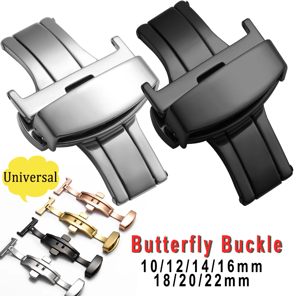 الفولاذ المقاوم للصدأ العالمي فراشة مشبك اكسسوارات 10/12/14/16/18/20/22 مللي متر المعادن زر ضغط مزدوج أضعاف ل حزام الساعات المشبك #1