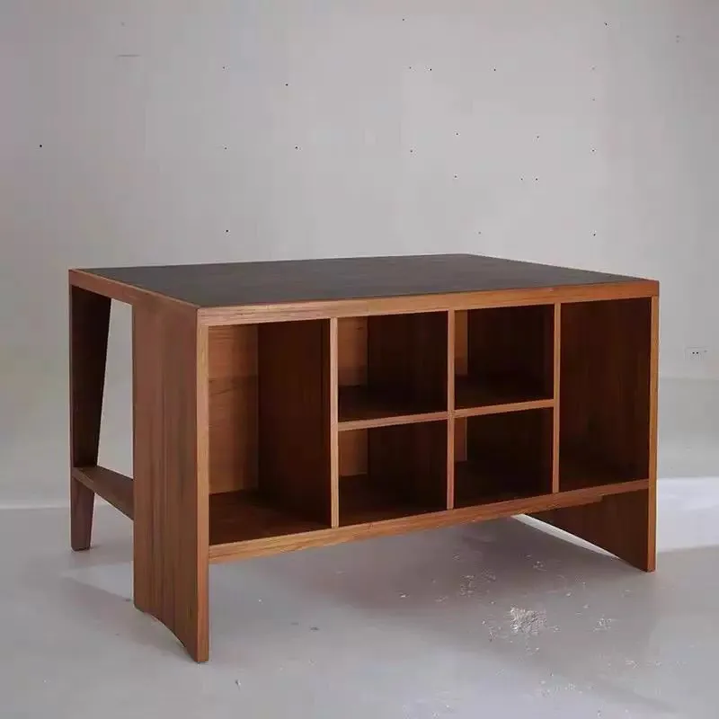 TTSolid wood desk is simple and modern, high-end home desk, bookcase, integrated double-sided writing desk