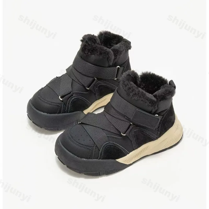 الأولاد موضة الدافئة شعر عالية أعلى سميكة سوليد الثلوج الأحذية 2025 الشتاء الأطفال خمر تنوعا أفخم أحذية قطنية مريحة