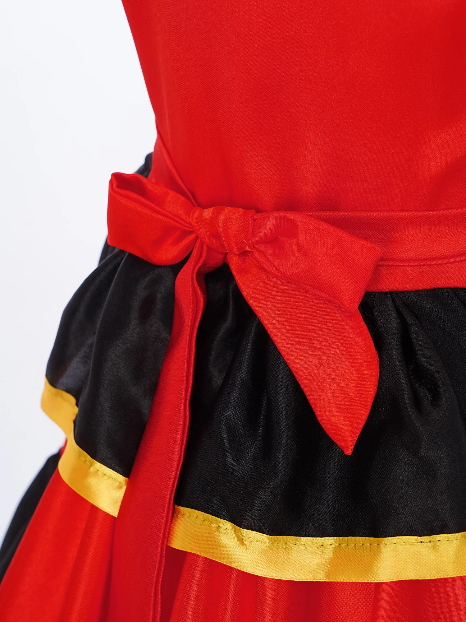 Kids Girls Flamenco Costume Tiered Ruffles Wide Hem Spanish Dance Dress with Headwear for Halloween Theme Party Performance