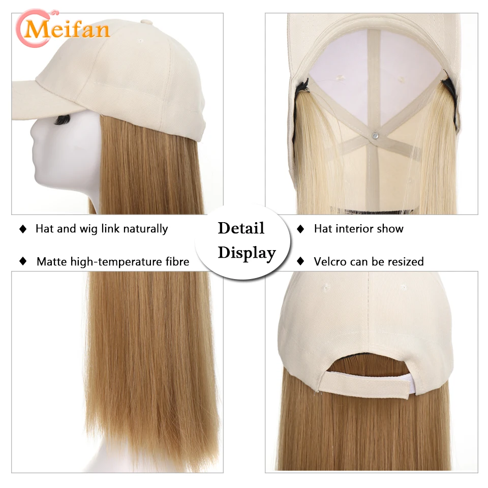 MEIFAN-Peruca sintética encaracolada, peruca fofa, cabelo natural com chapéu, boné de beisebol, conexão natural, chapéu trucker ajustável