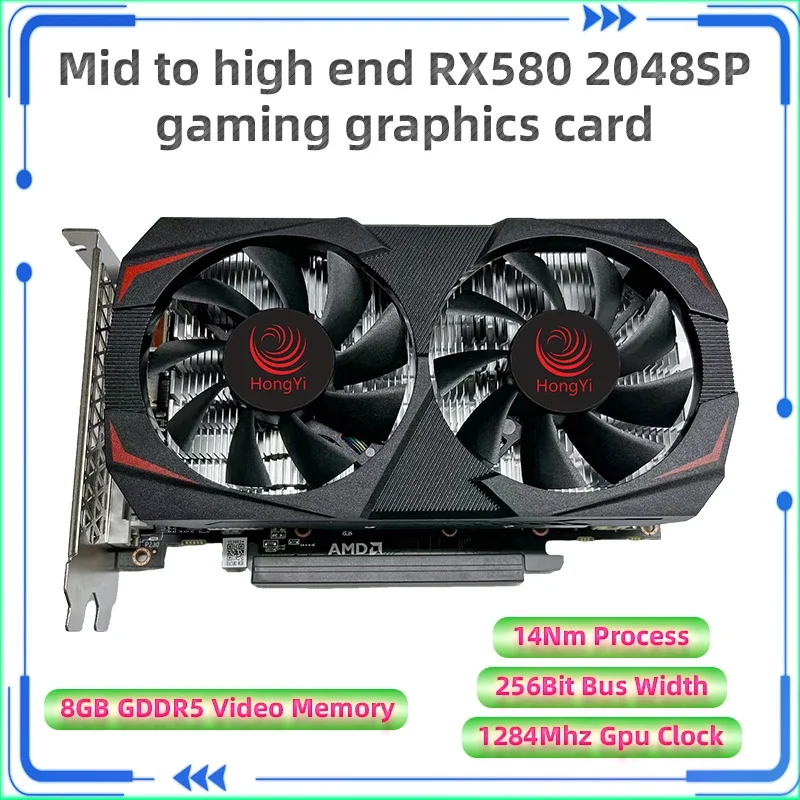Graphics Cards for Computer Dsktop Gaming and Workstation 3D Rendering Gddr5 Rx580 Gpu VGA Card 8GB Video Memory Graphic Card