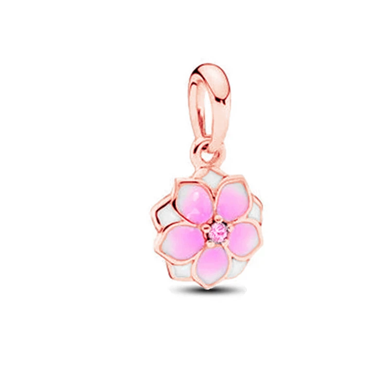 حار غرامة الأزياء والمجوهرات حبة الوردي زهرة الأقحوان 、 الأرجواني روز وزهرة بانسي استرخى سحر صالح الأصلي الفضة سوار DIY مجوهرات